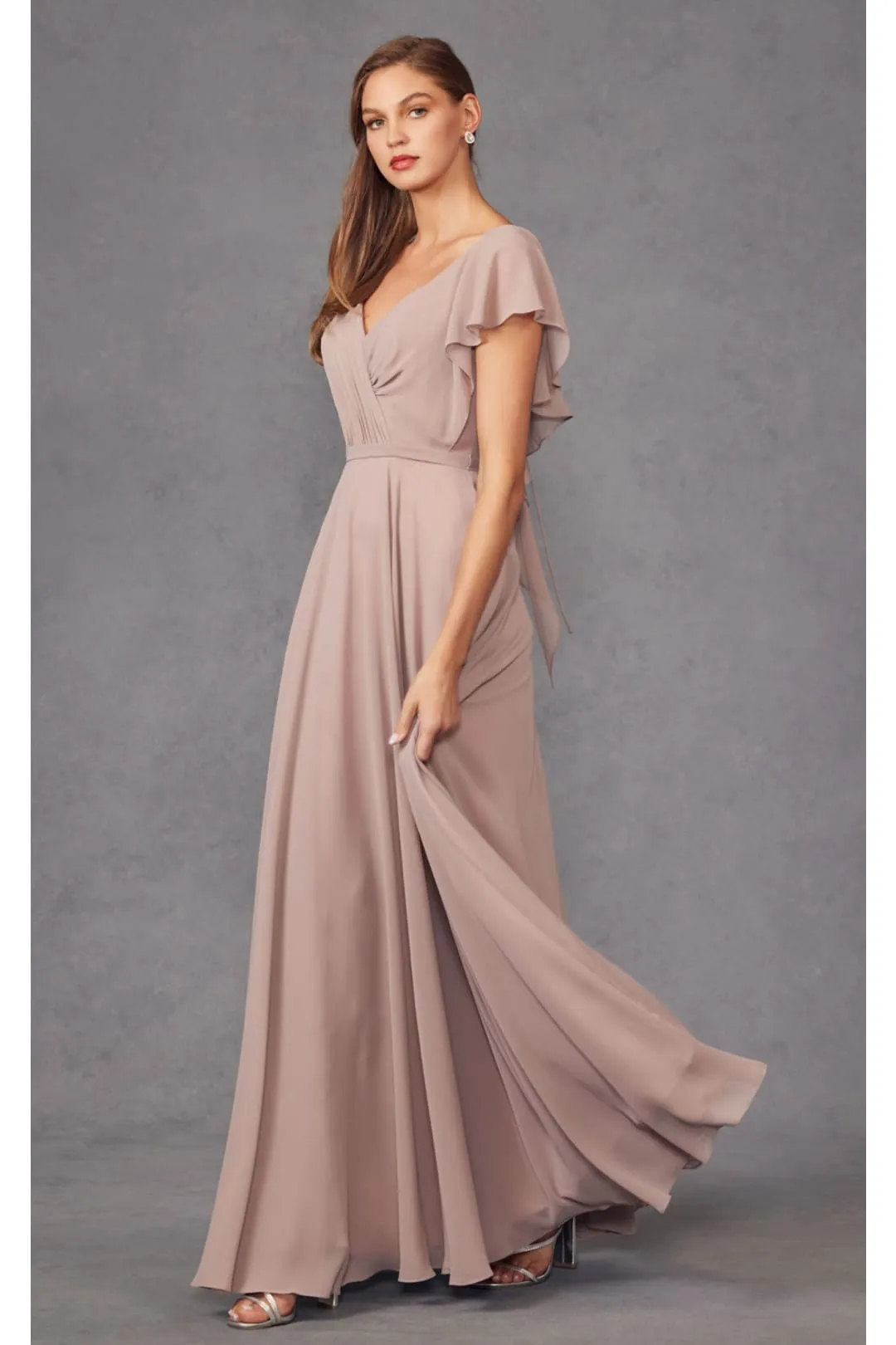 Long Flutter Sleeve Chiffon Gown by Juliet 261