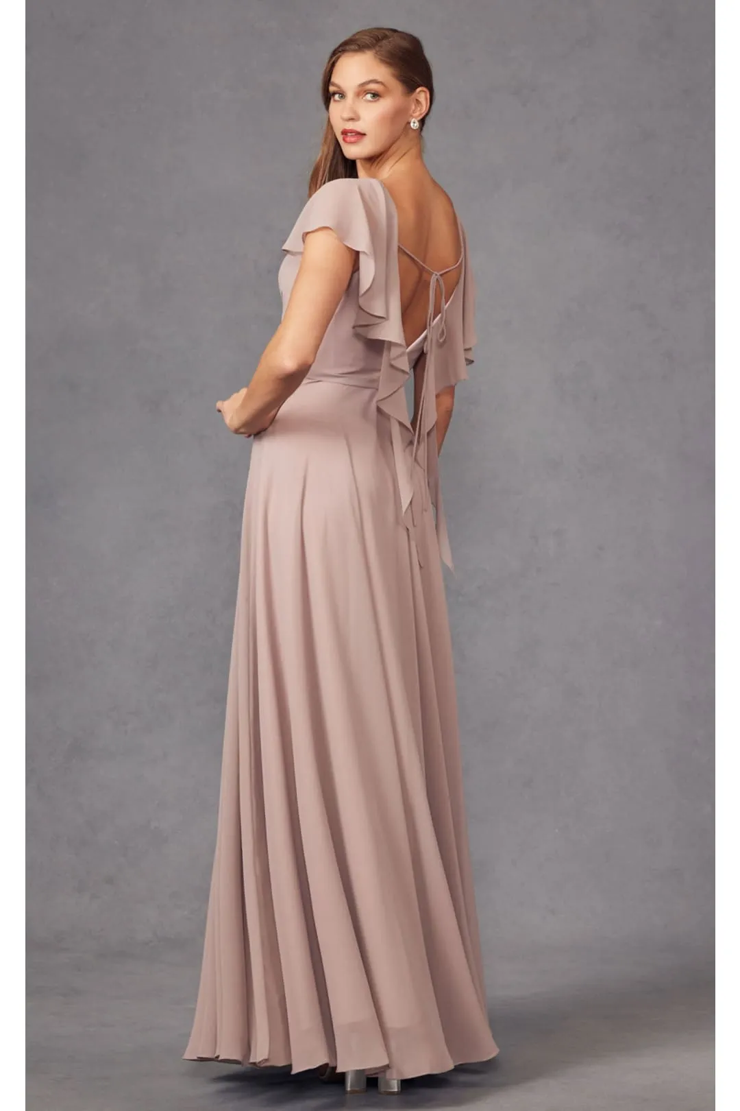 Long Flutter Sleeve Chiffon Gown by Juliet 261