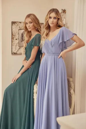 Long Flutter Sleeve Chiffon Gown by Juliet 261