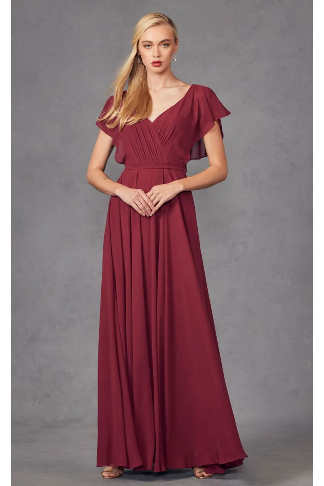 Long Flutter Sleeve Chiffon Gown by Juliet 261