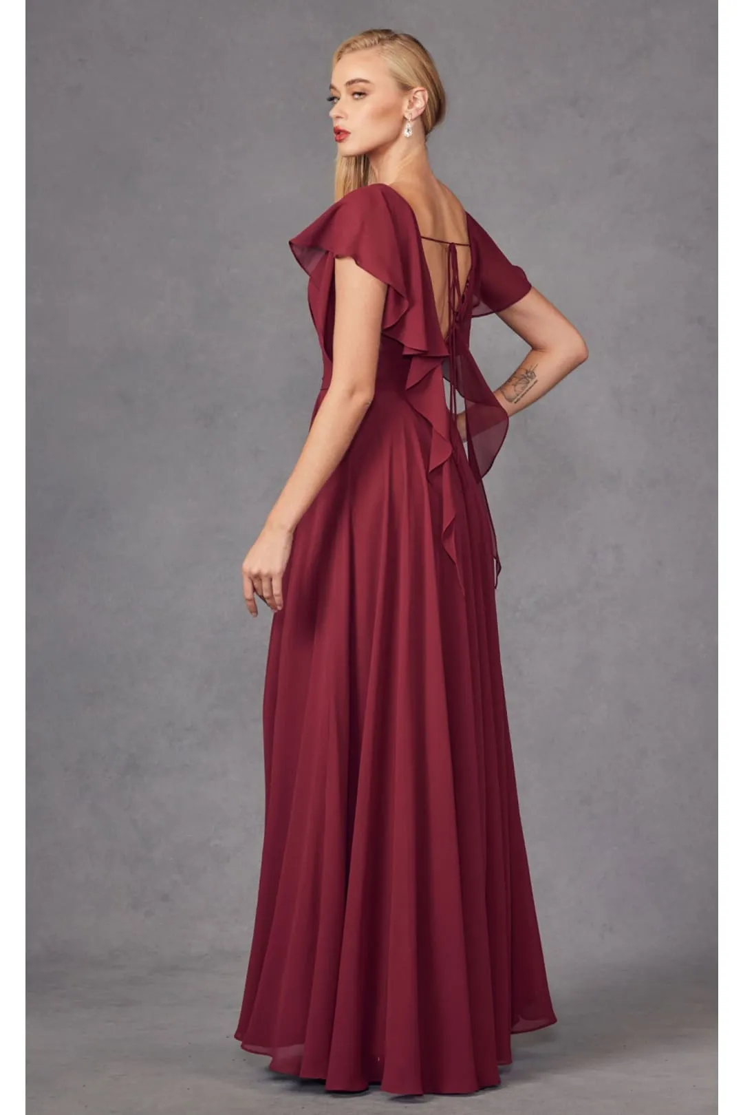 Long Flutter Sleeve Chiffon Gown by Juliet 261
