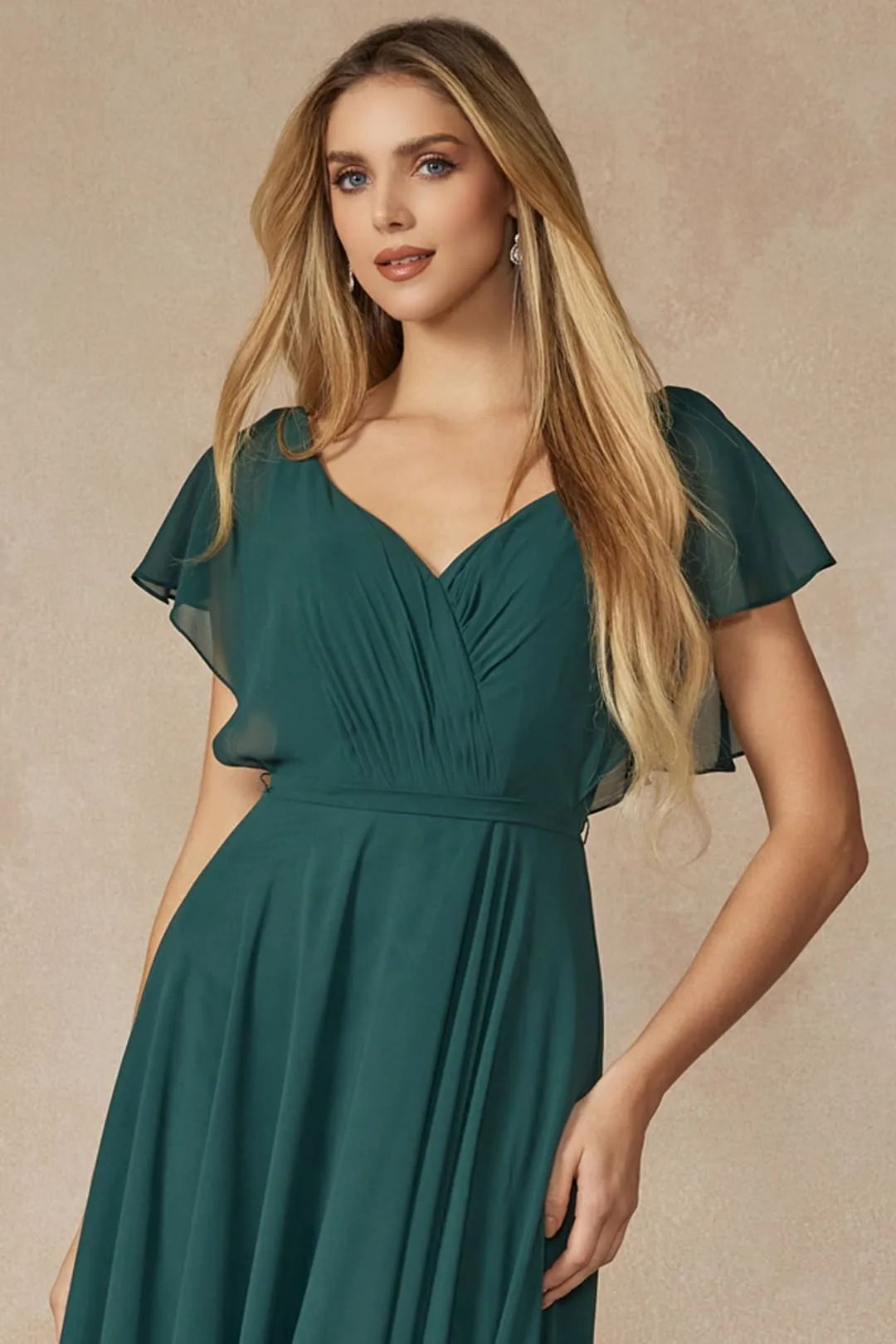Long Flutter Sleeve Chiffon Gown by Juliet 261