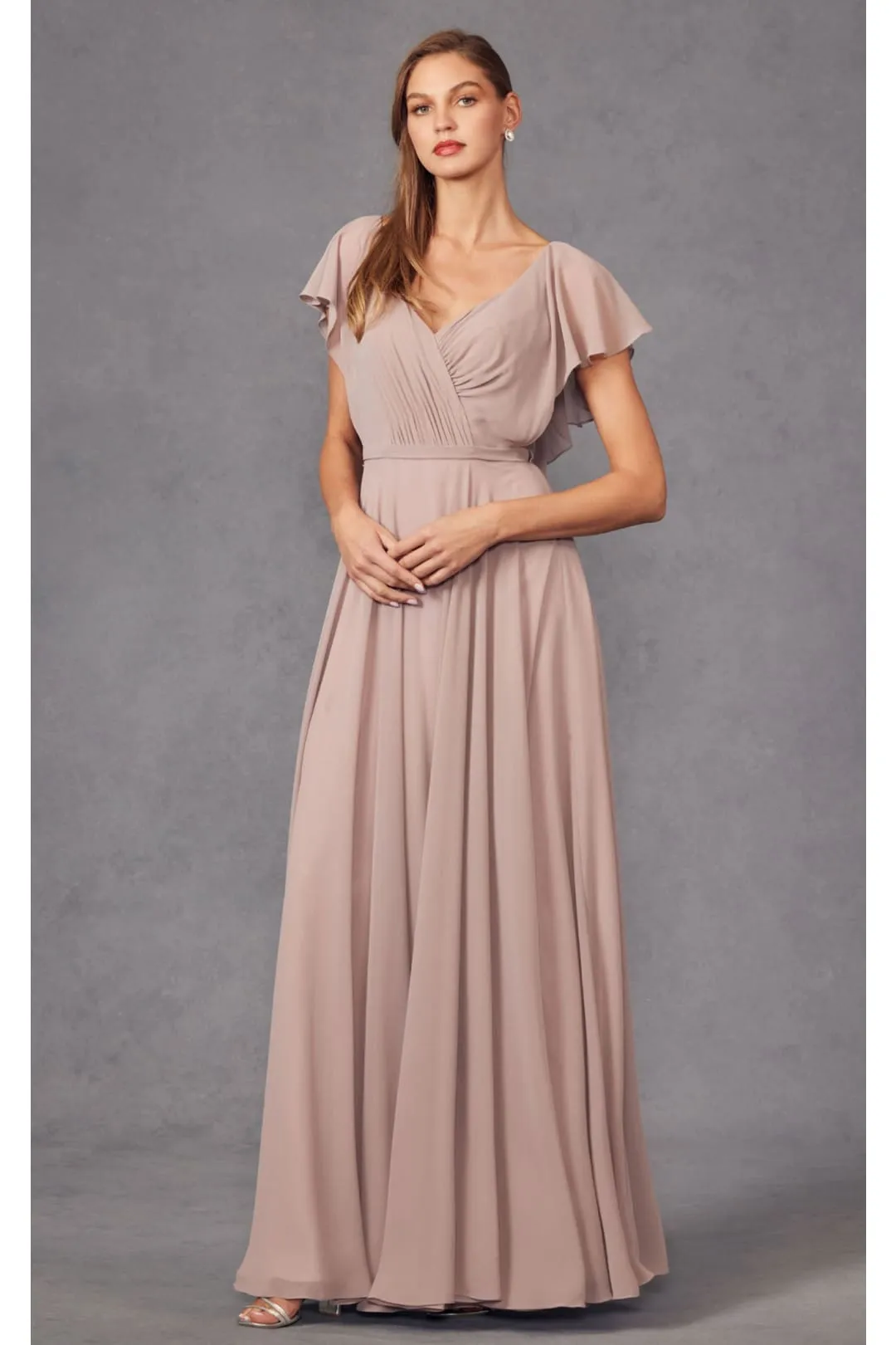 Long Flutter Sleeve Chiffon Gown by Juliet 261