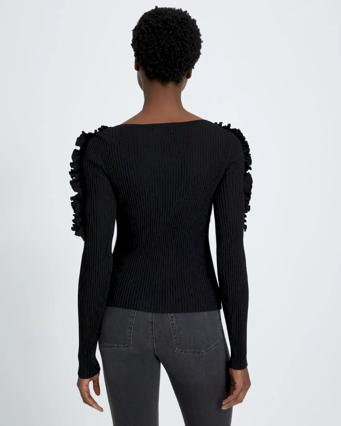 Long Sleeve Ruffle Top in Black