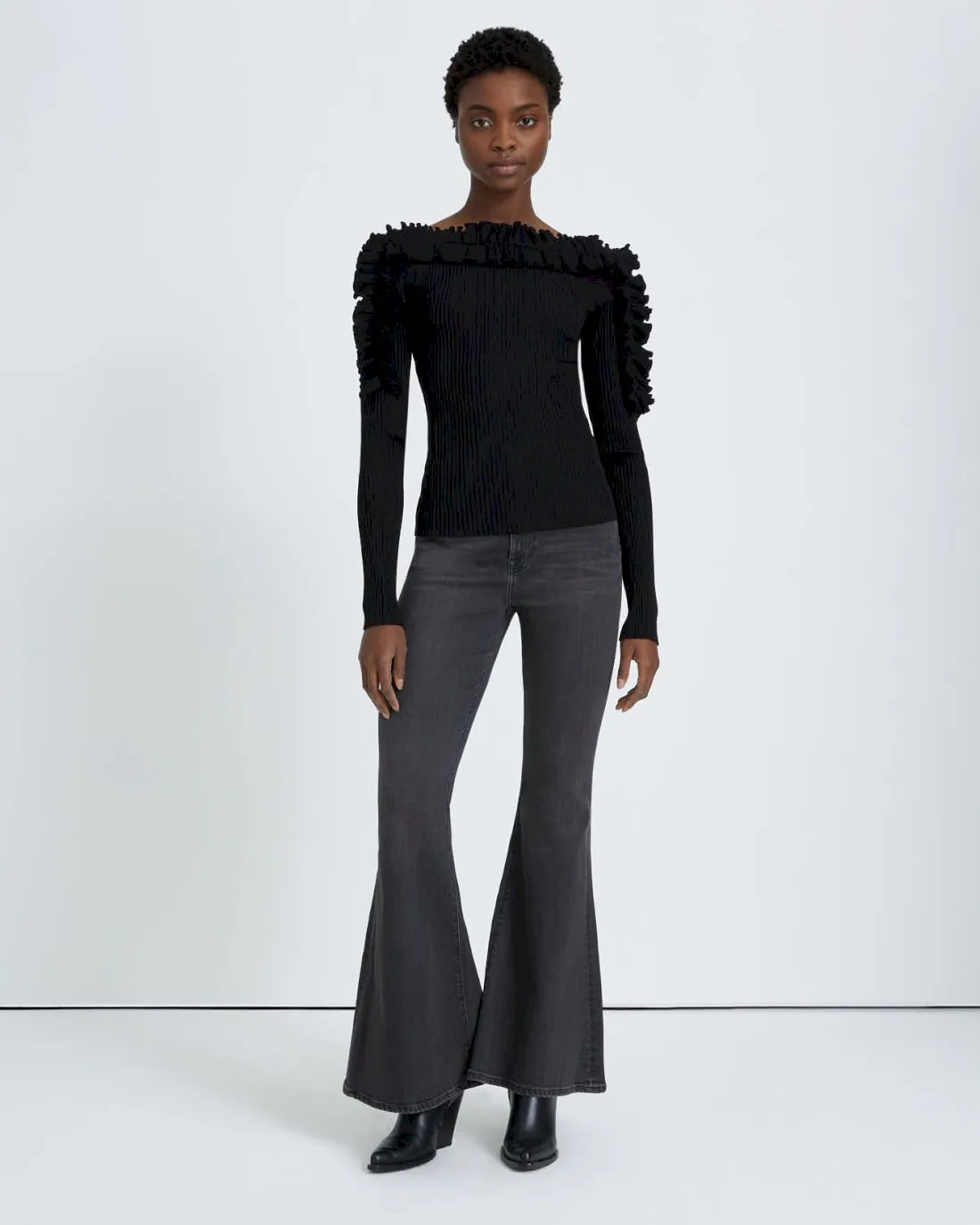 Long Sleeve Ruffle Top in Black