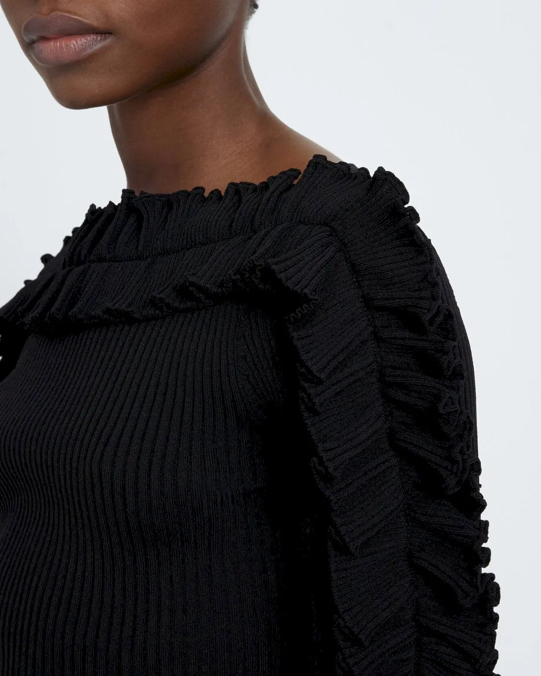 Long Sleeve Ruffle Top in Black