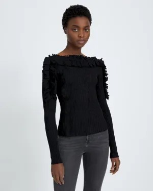 Long Sleeve Ruffle Top in Black