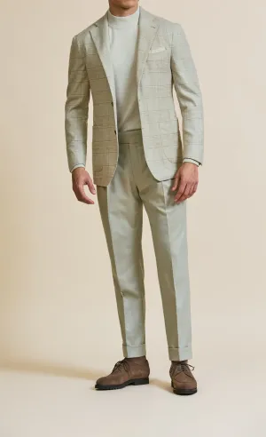 Loro Piana Wish Sand & Off White S170 Merino Wool & Cashmere Glencheck