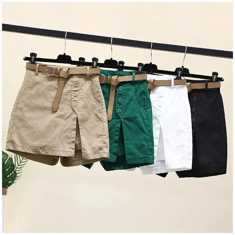 LVSANW Pure cotton casual shorts for women in 2024 summer wear Korean version versatile A-line pants summer pants women's shorts