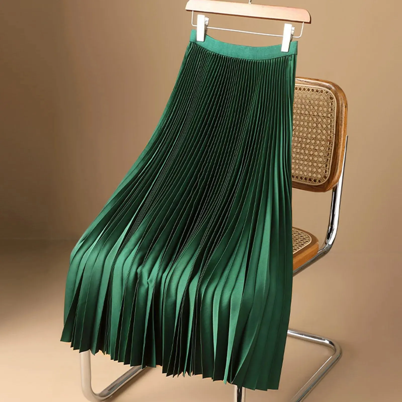 LVSANW Women Spring Summer Fashion High Waist Solid Color Premium Satin Pleated Skirt Plus Size Versatile Y2K Streetwear Skirt
