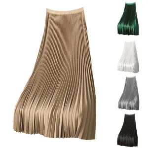 LVSANW Women Spring Summer Fashion High Waist Solid Color Premium Satin Pleated Skirt Plus Size Versatile Y2K Streetwear Skirt