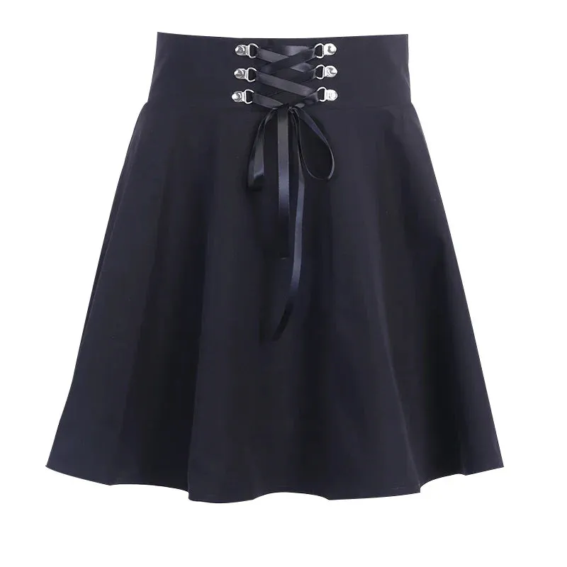 LVSANW Women's Basic Versatile Flared Casual Mini Skater Skirt High Waisted School Goth Punk Black Skirt Harajuku