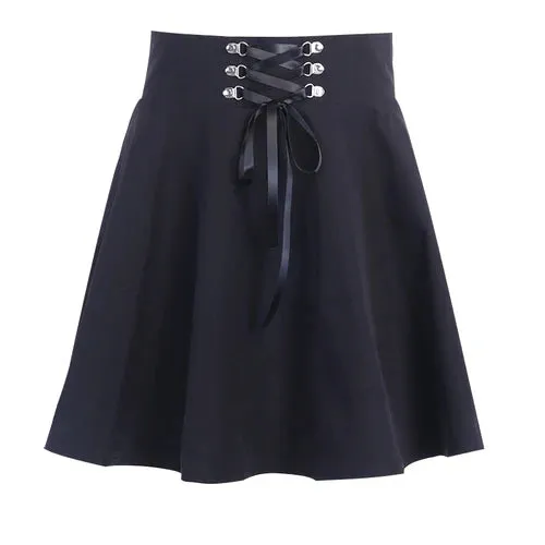LVSANW Women's Basic Versatile Flared Casual Mini Skater Skirt High Waisted School Goth Punk Black Skirt Harajuku