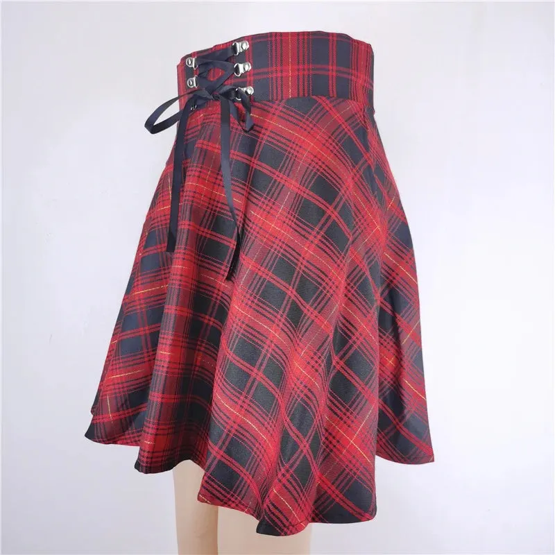 LVSANW Women's Basic Versatile Flared Casual Mini Skater Skirt High Waisted School Goth Punk Black Skirt Harajuku