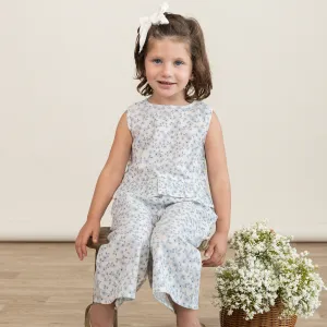 Makemake Organic Ruffle Top & Pants Set | Blue Vines