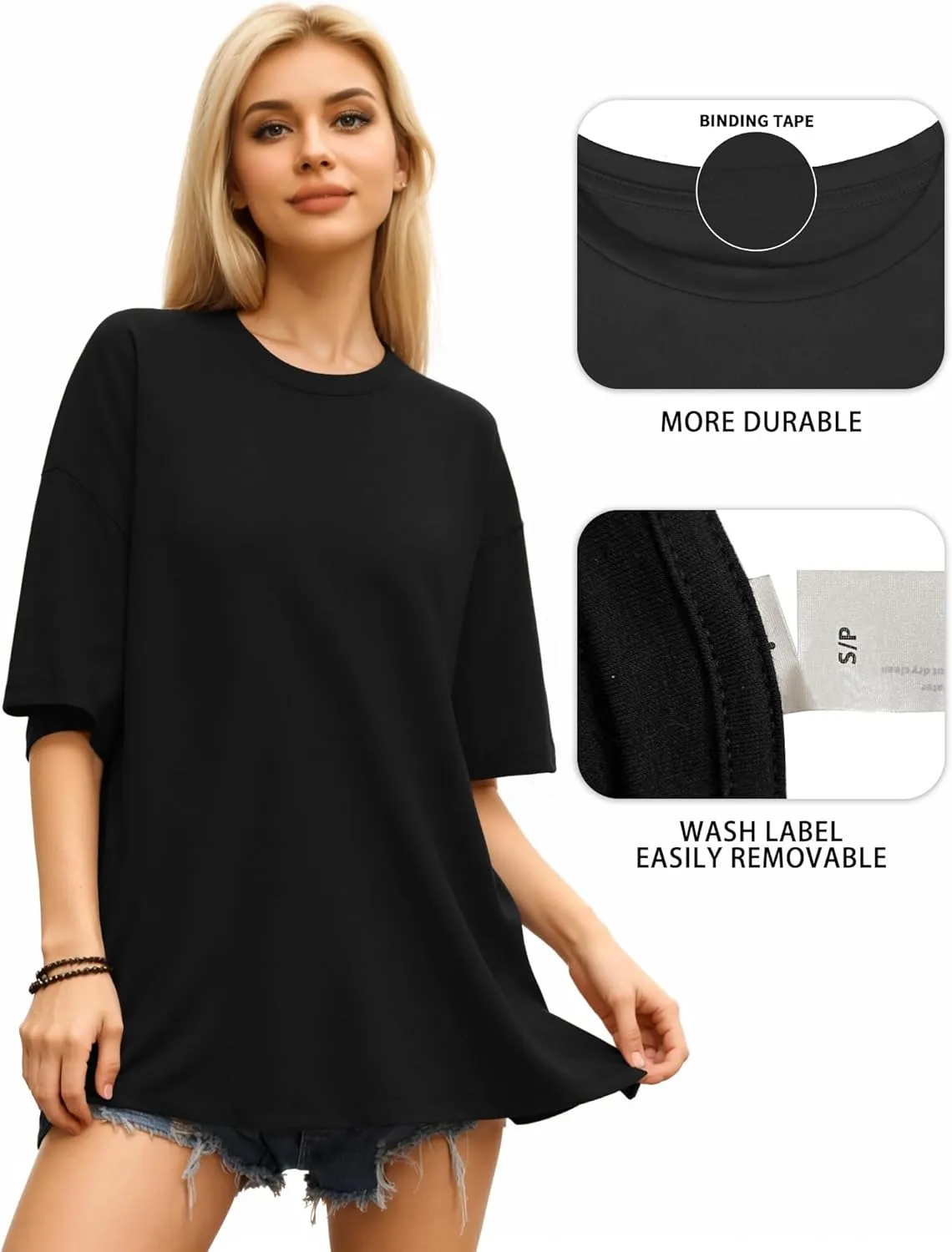 MANGOPOP Women's Oversized T Shirts Short Sleeve Crewneck Loose Fit Tops Summer Basic Tee