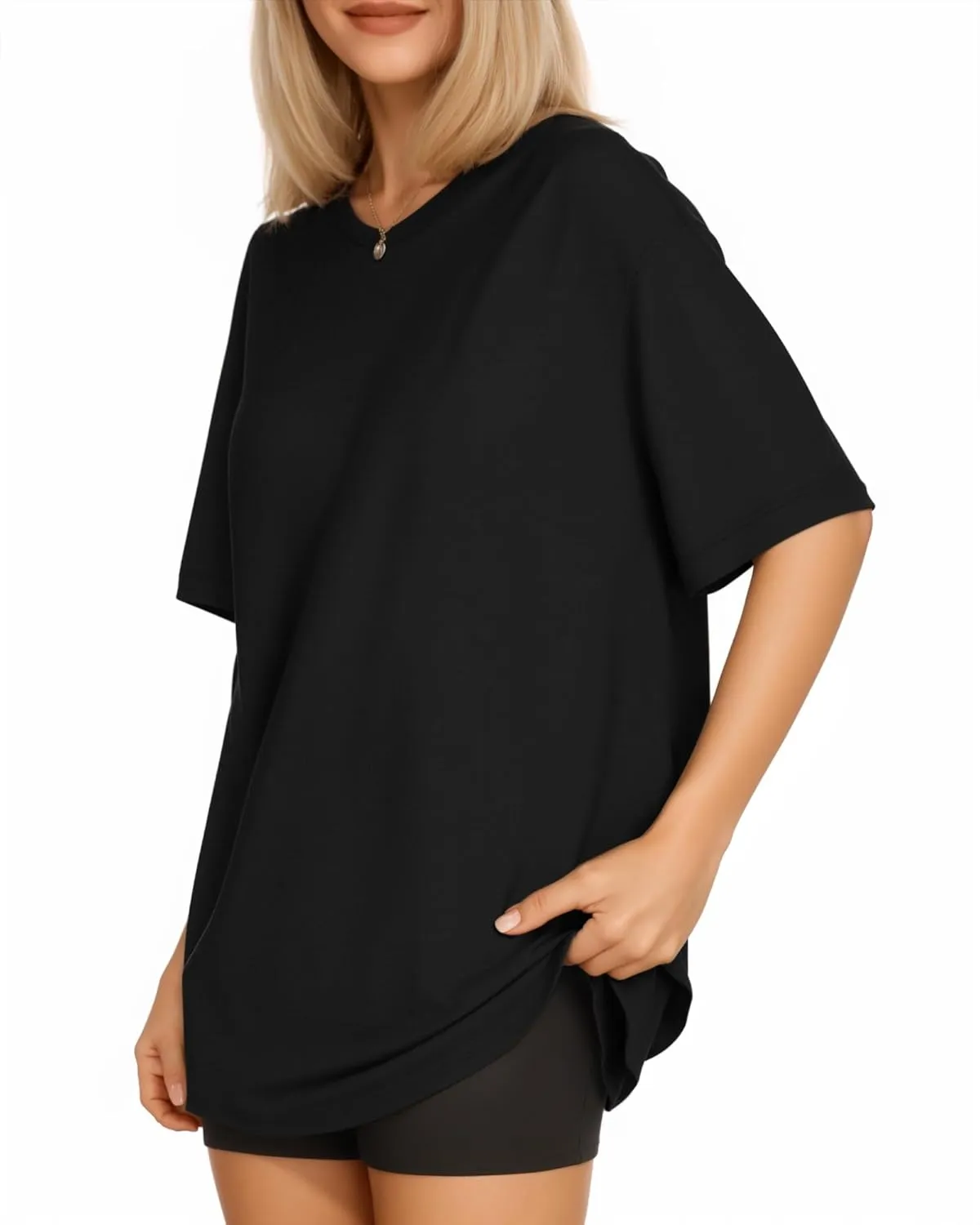 MANGOPOP Women's Oversized T Shirts Short Sleeve Crewneck Loose Fit Tops Summer Basic Tee