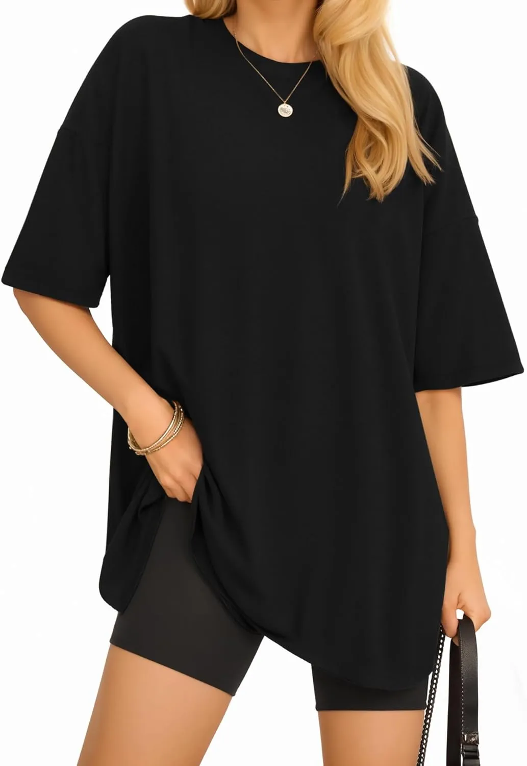 MANGOPOP Women's Oversized T Shirts Short Sleeve Crewneck Loose Fit Tops Summer Basic Tee