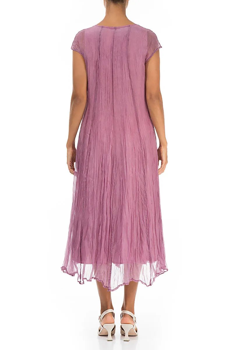 Mauve Taupe Crumpled Silk Chiffon Dress