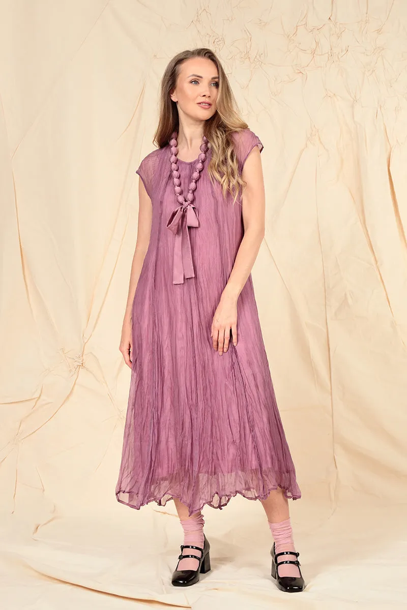 Mauve Taupe Crumpled Silk Chiffon Dress