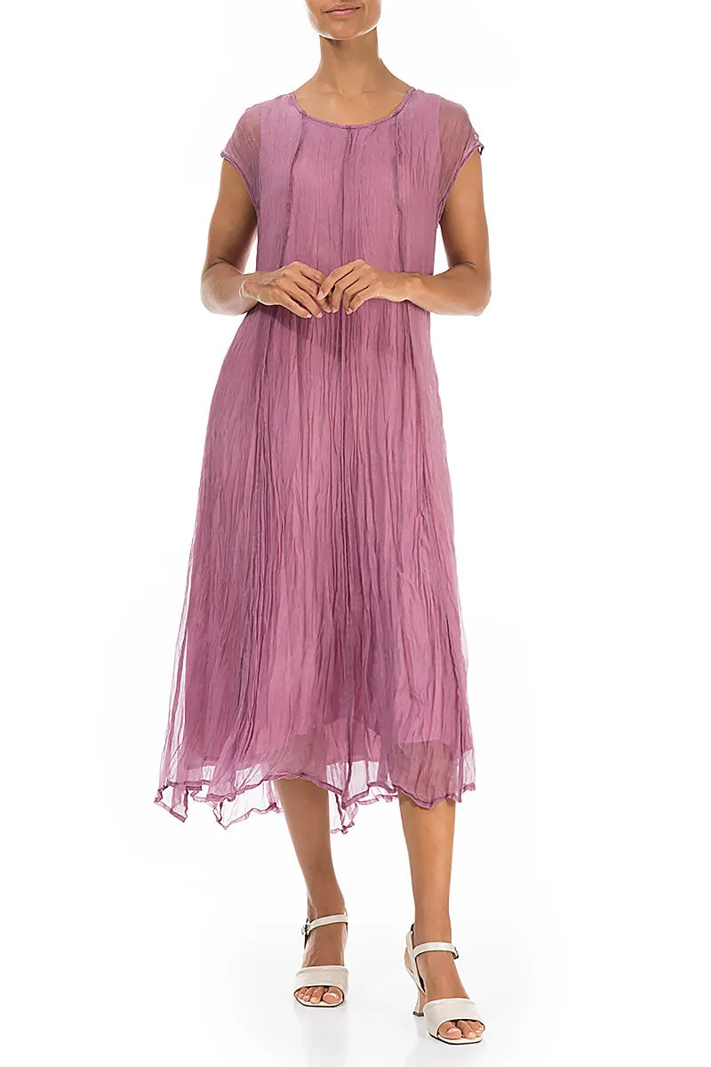 Mauve Taupe Crumpled Silk Chiffon Dress