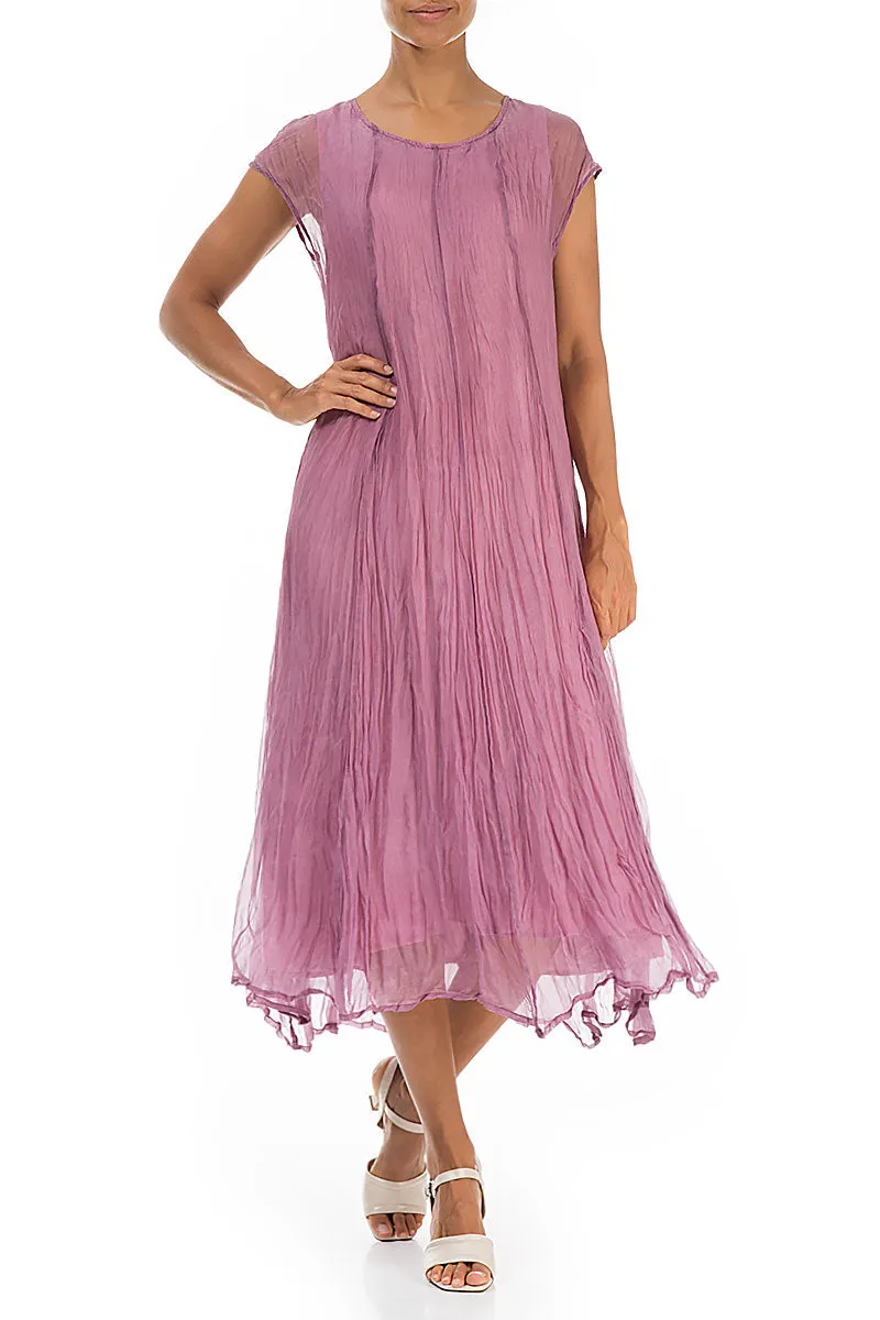 Mauve Taupe Crumpled Silk Chiffon Dress
