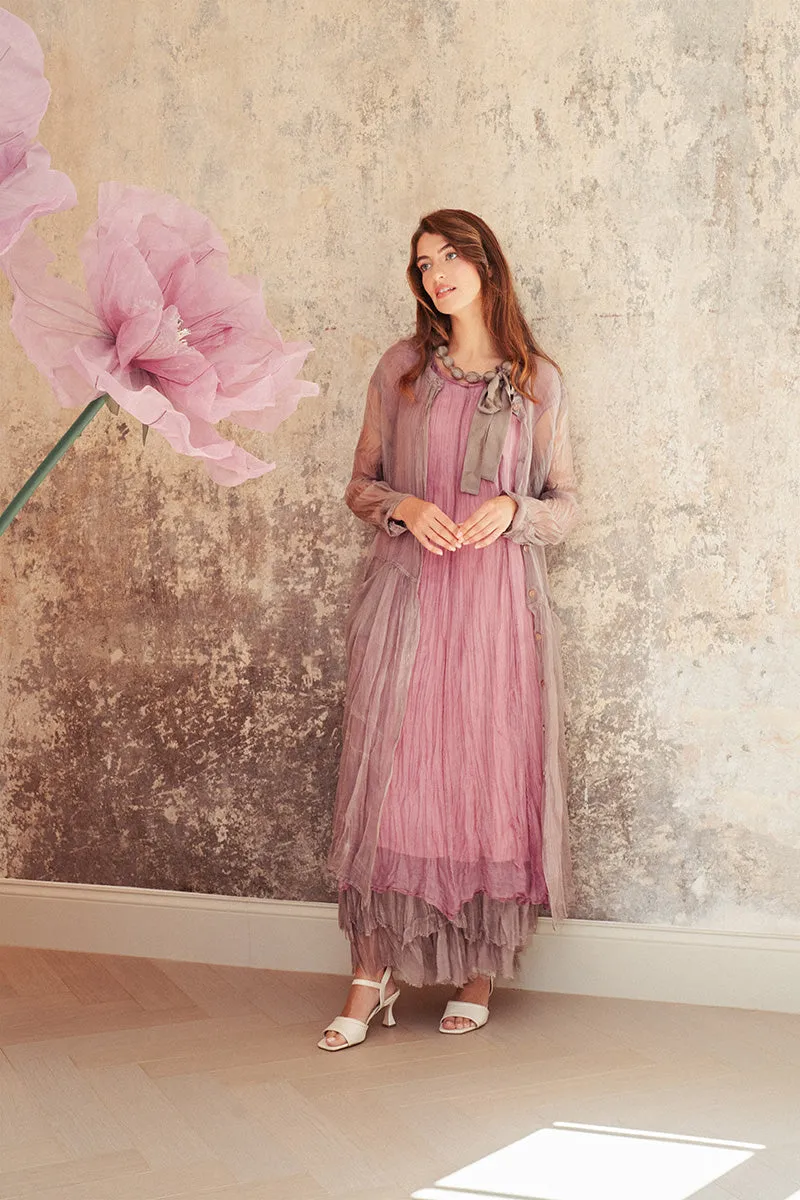 Mauve Taupe Crumpled Silk Chiffon Dress