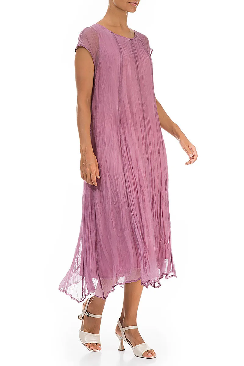 Mauve Taupe Crumpled Silk Chiffon Dress