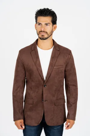 Men's Double Button Brown Faux-Suede Blazer from Platini Fashion