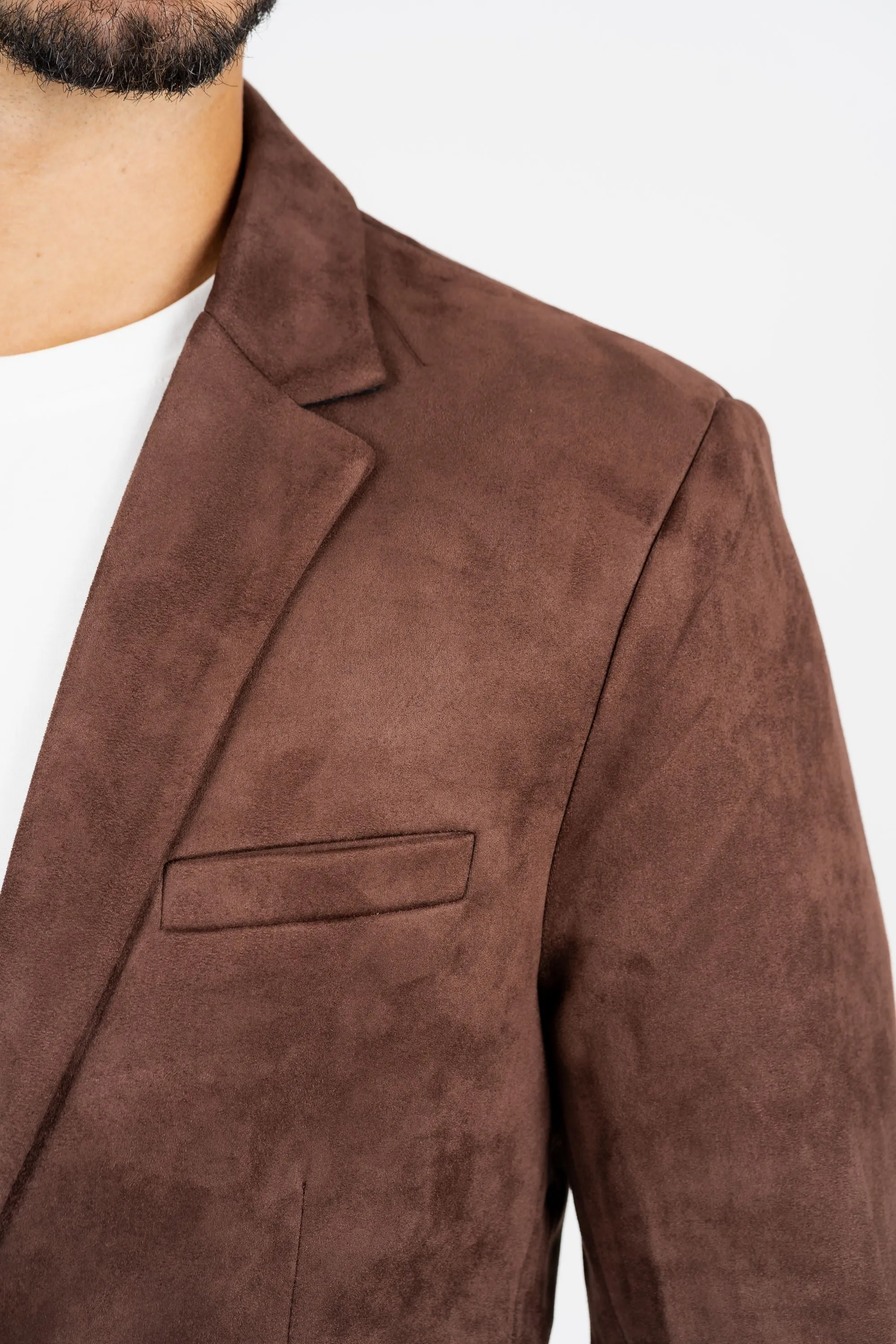 Men's Double Button Brown Faux-Suede Blazer from Platini Fashion