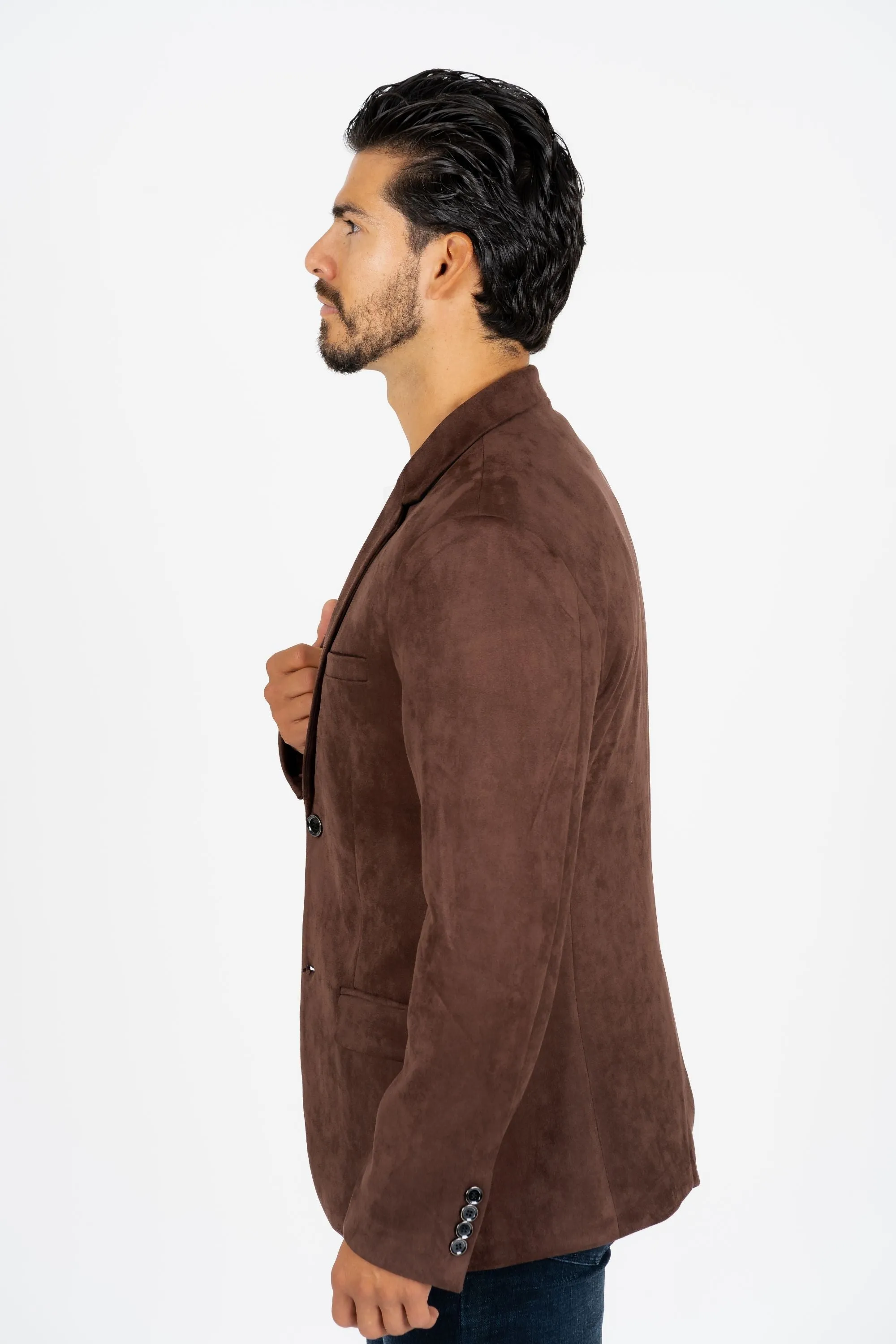 Men's Double Button Brown Faux-Suede Blazer from Platini Fashion