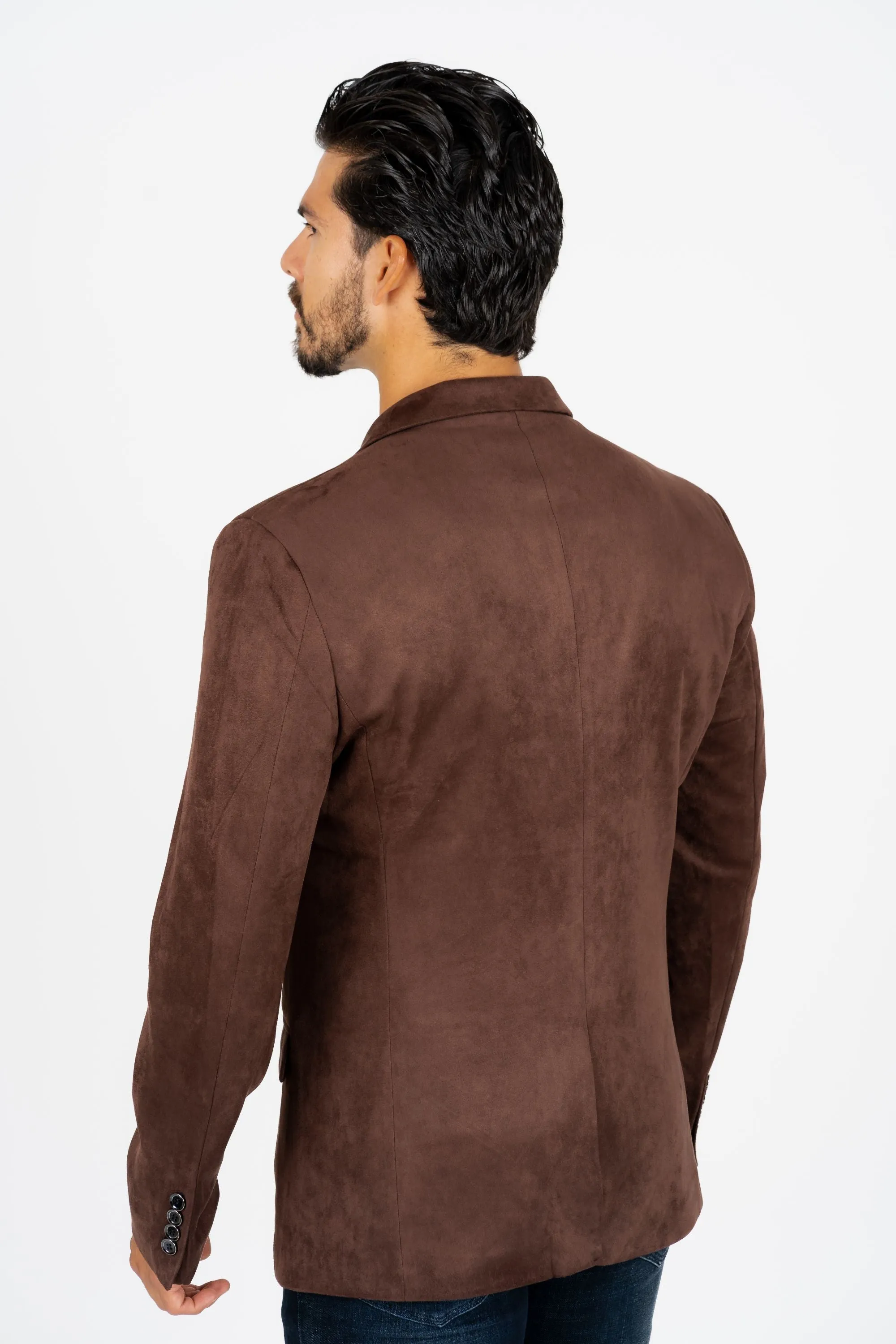 Men's Double Button Brown Faux-Suede Blazer from Platini Fashion