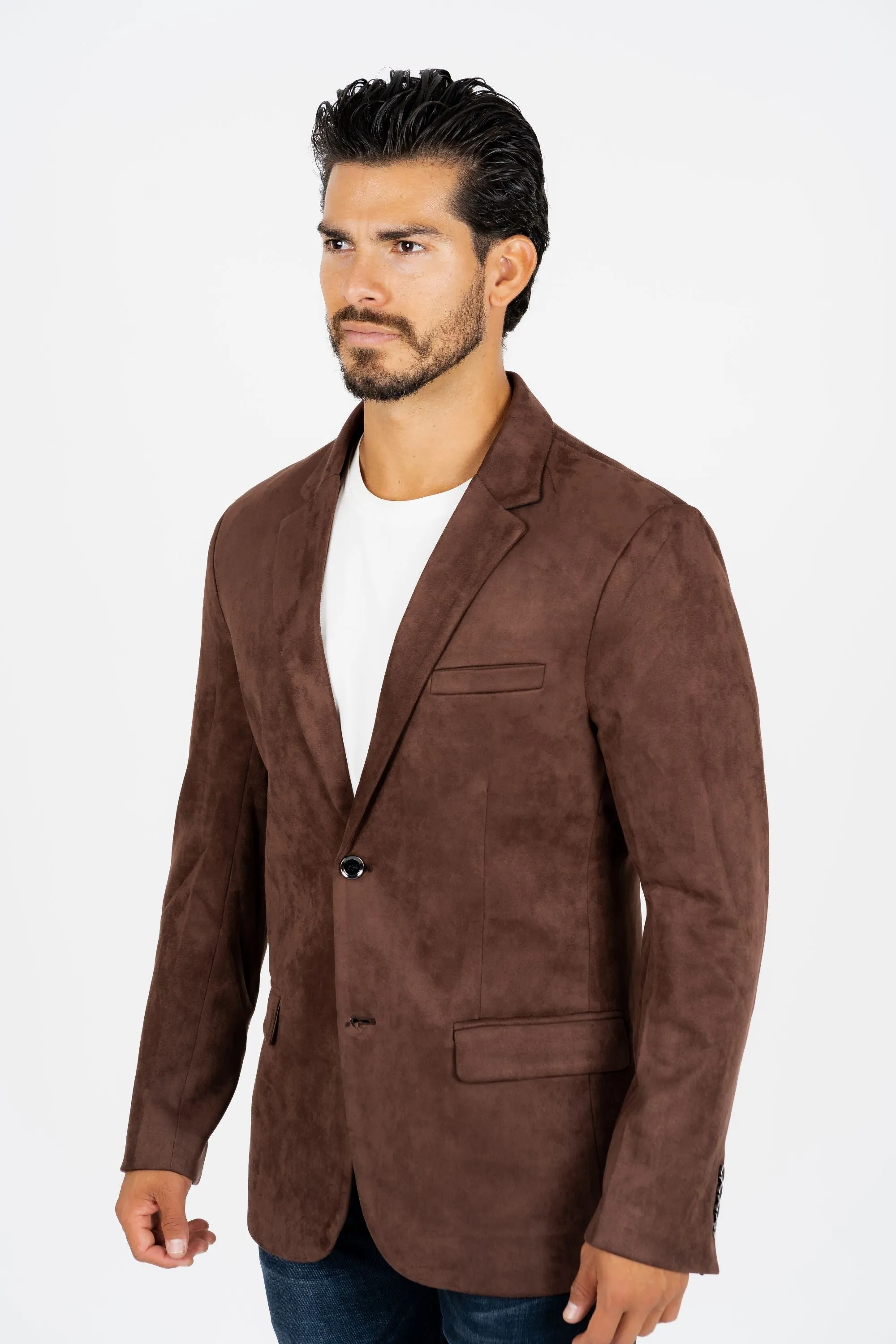Men's Double Button Brown Faux-Suede Blazer from Platini Fashion