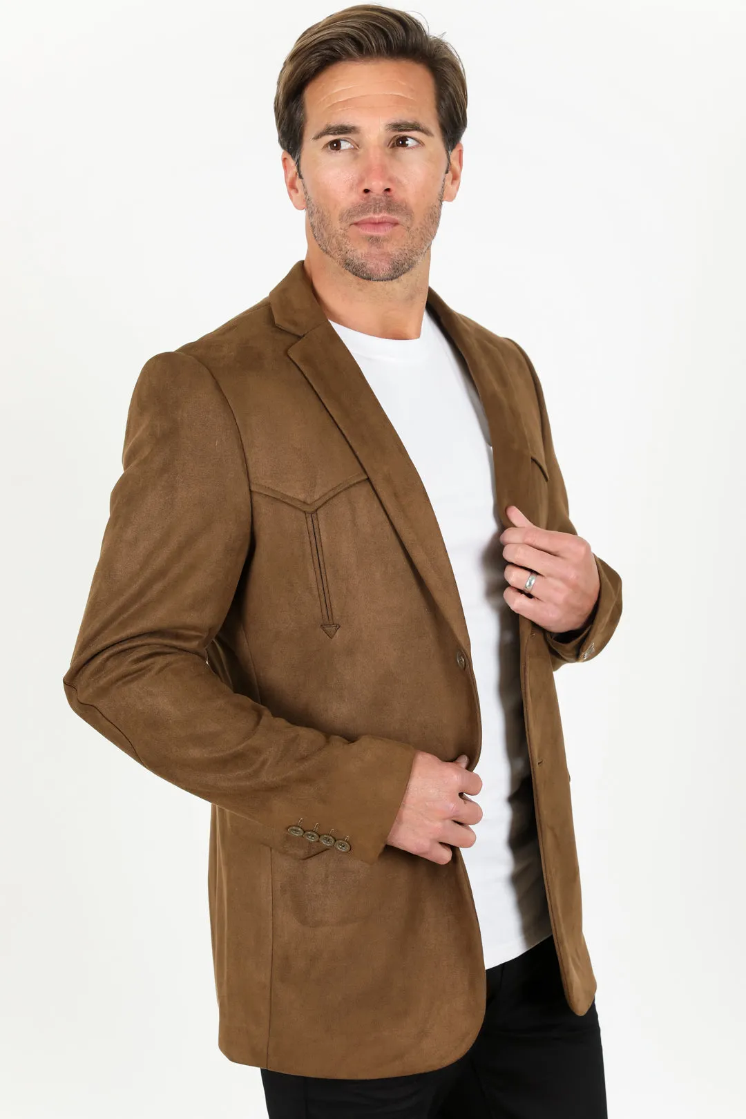 Men's Double Button Faux-Suede Blazer - Brown from Platini Fashion