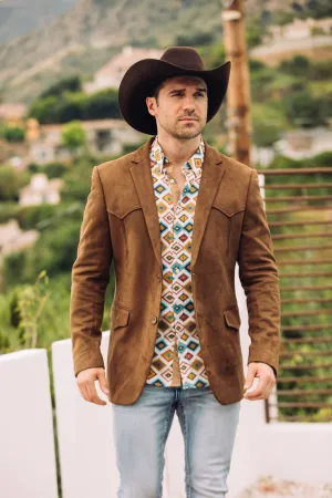 Men's Double Button Faux-Suede Blazer - Brown from Platini Fashion