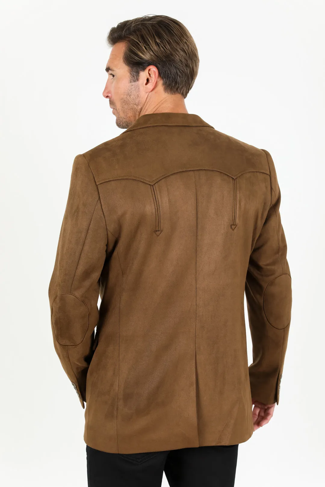 Men's Double Button Faux-Suede Blazer - Brown from Platini Fashion