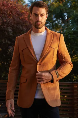 Men's Double Button Faux-Suede Blazer from Platini Fashion