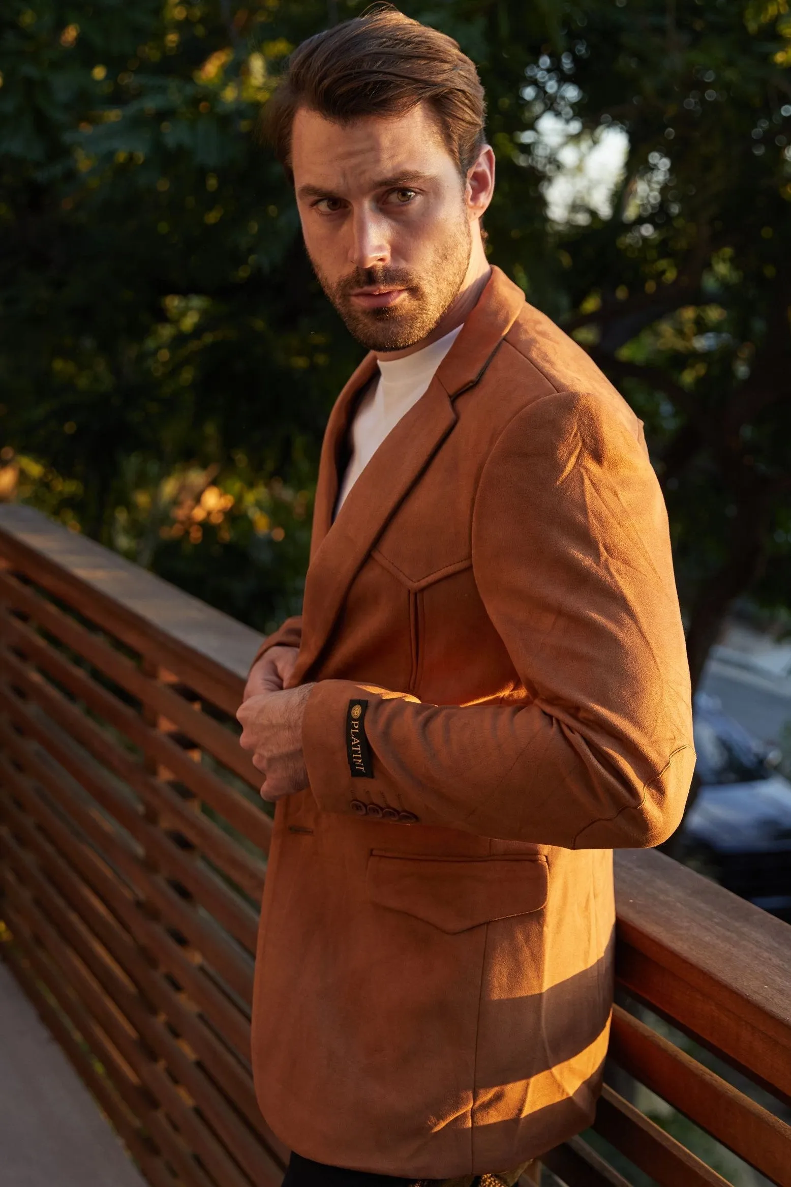 Men's Double Button Faux-Suede Blazer from Platini Fashion