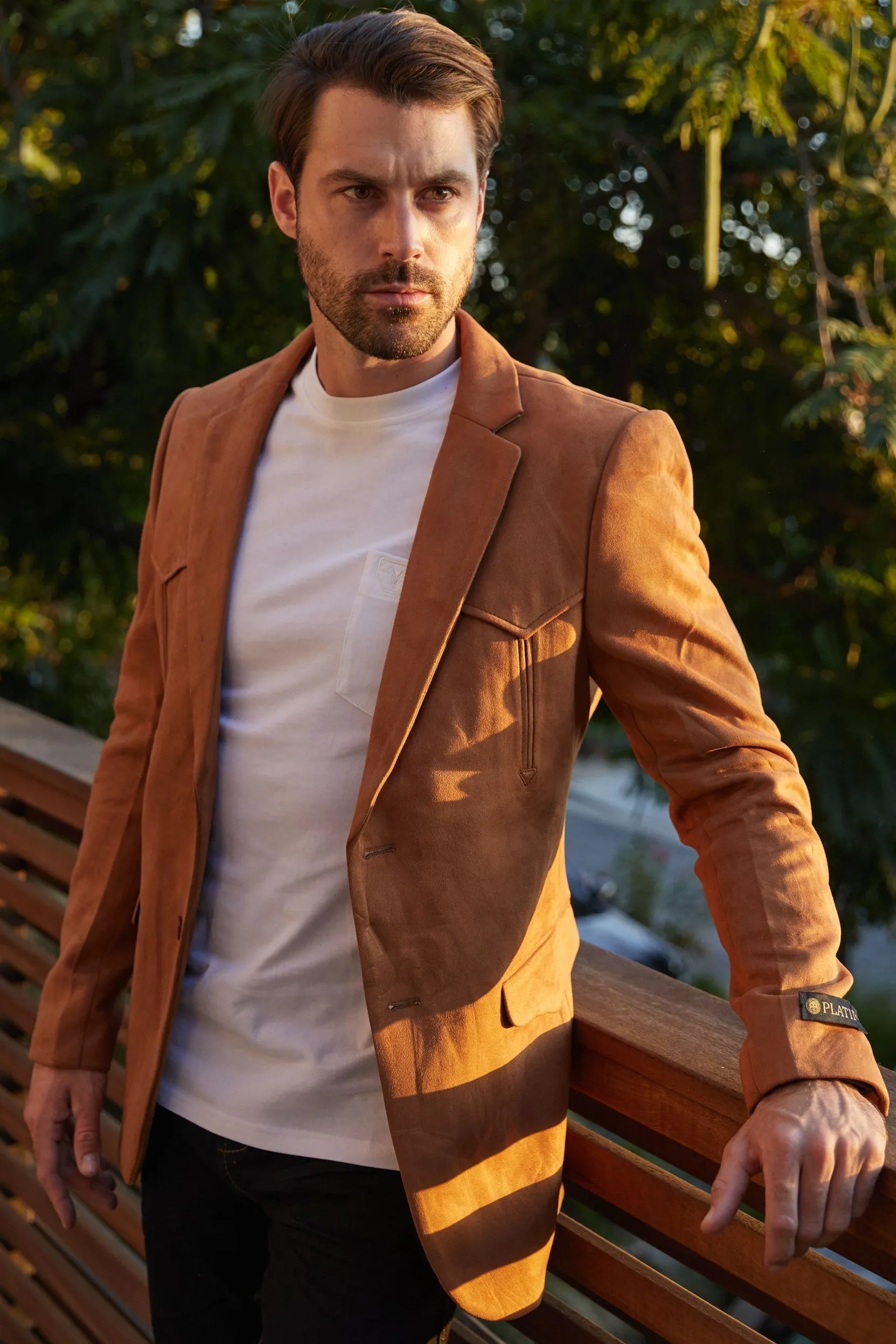 Men's Double Button Faux-Suede Blazer from Platini Fashion