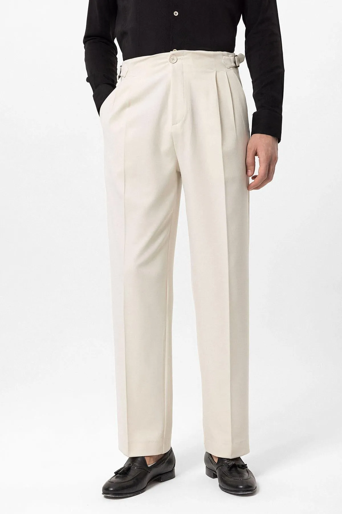 Men's Ecru Slim Fit  Pants - Wessi