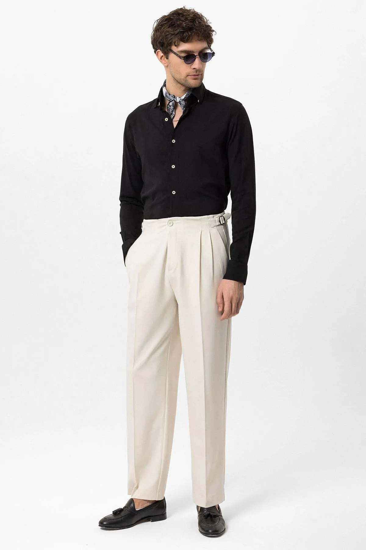 Men's Ecru Slim Fit  Pants - Wessi