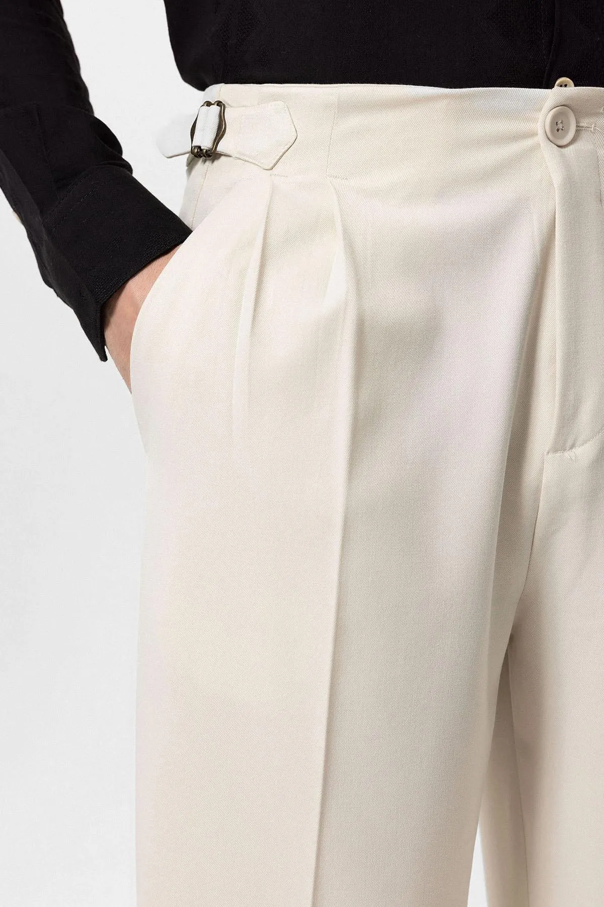 Men's Ecru Slim Fit  Pants - Wessi