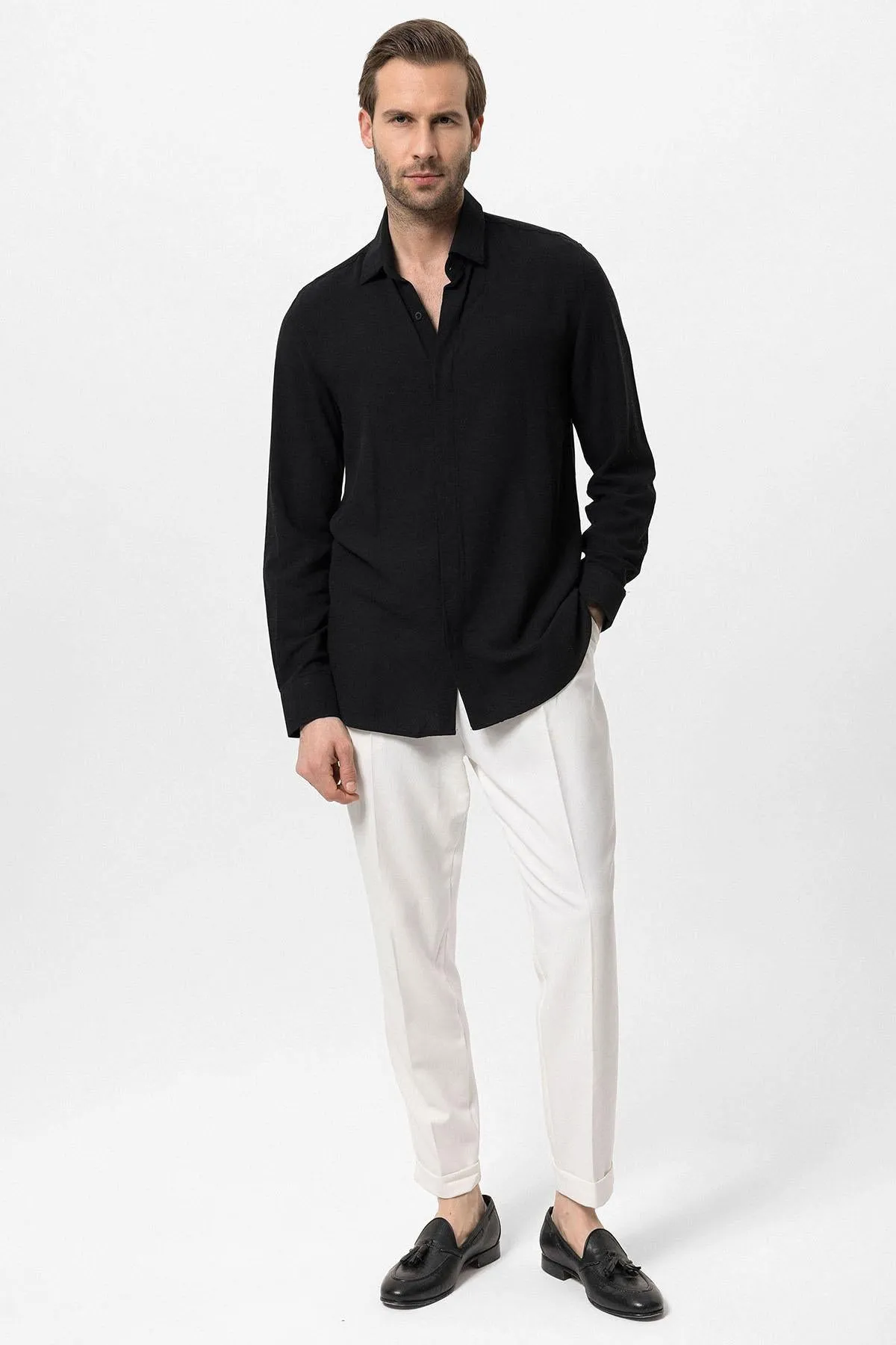 Men's Ecru Slim Fit  Pants - Wessi