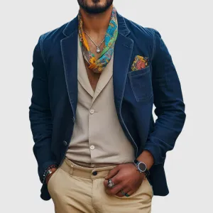 Men's Vintage Denim Blazer Jacket