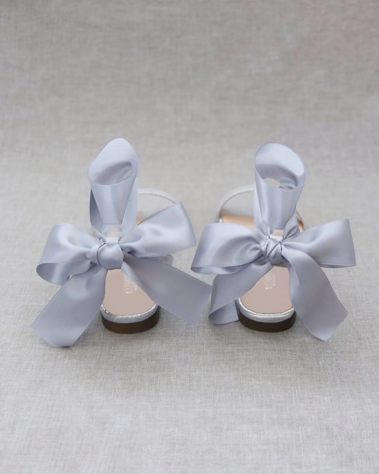 Metallic Flat Sandal with Wrapped Satin Tie