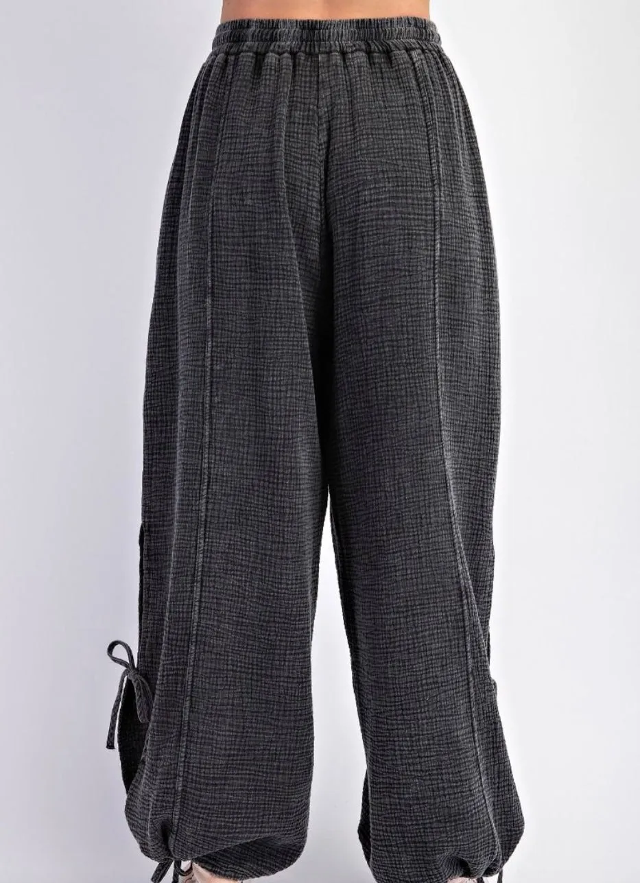 Mineral Washed Pants Gauze In Black With Lace Detailing By Easel ONLY 2 LEFT!