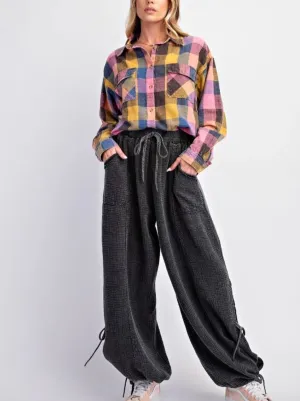 Mineral Washed Pants Gauze In Black With Lace Detailing By Easel ONLY 2 LEFT!