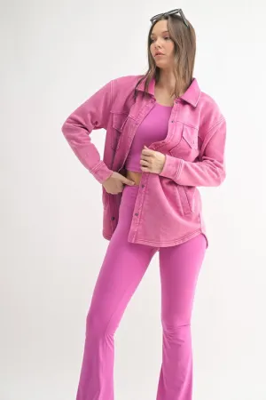 Mono B Pink French Terry Snap Button Shacket