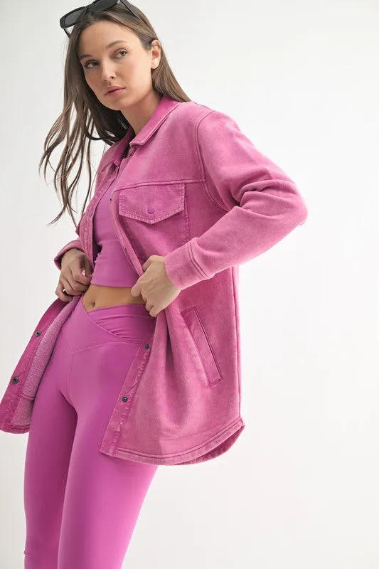 Mono B Pink French Terry Snap Button Shacket