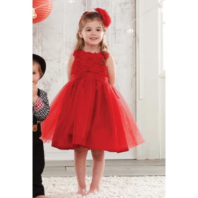Mud Pie Red Rosette Dress with Ruffles